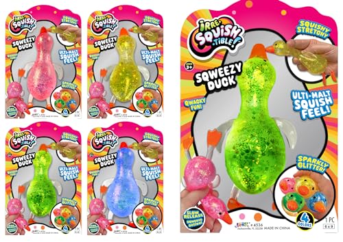JA-RU Squishy Glitter Duck Fidget Toy (4 Ducks) 4536-4s