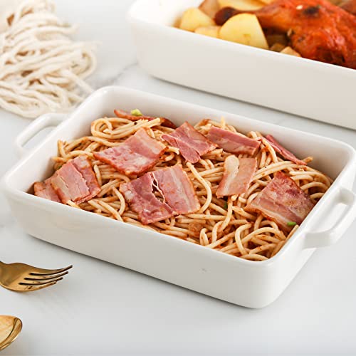 Kitchentour Ceramic Bakeware Set, Rectangular Baking Dish Casserole Dish Lasagna Pan With Double Handles Stoneware Bakeware Set Of 2 - White #TOP5