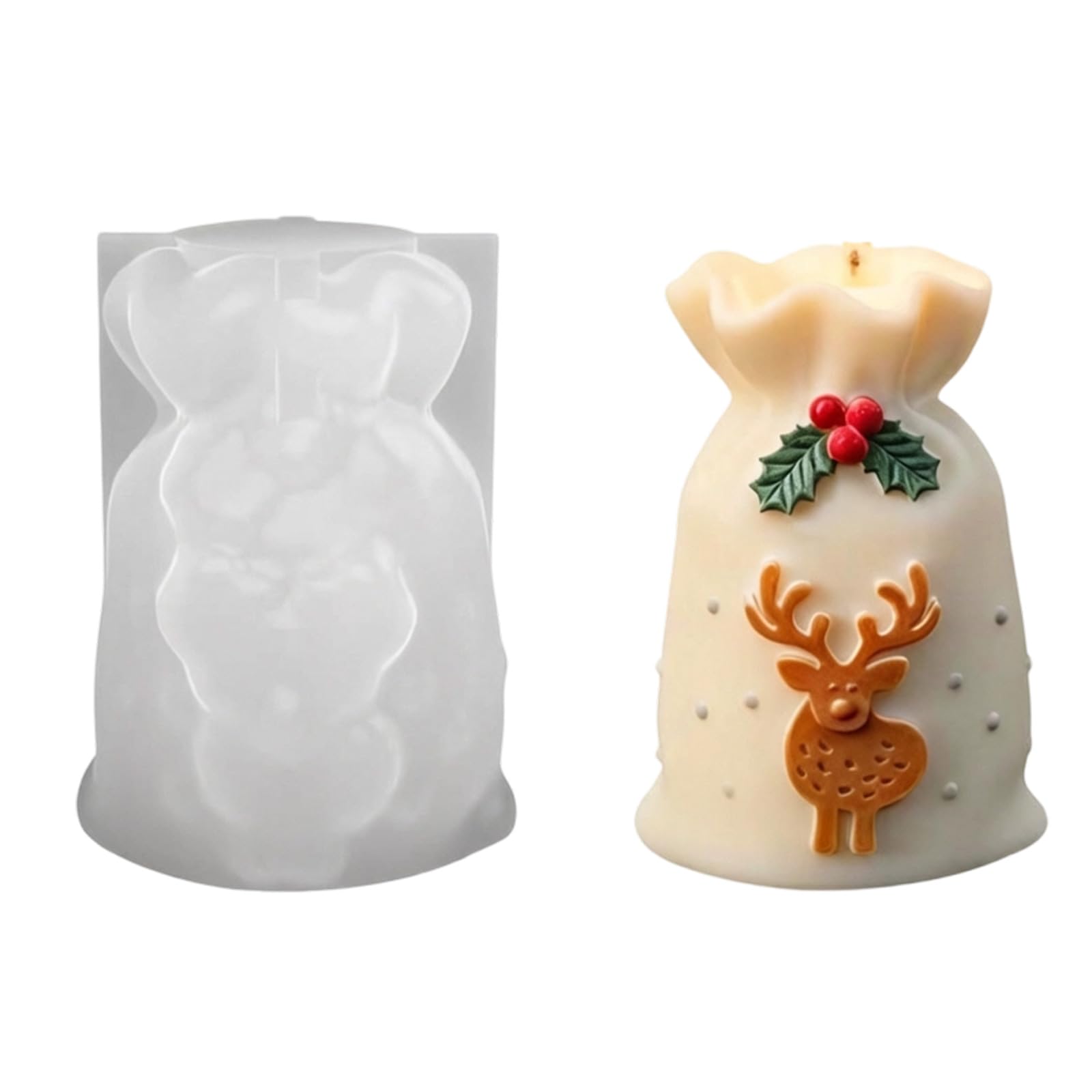 Piceioep Mold, Silicone Present Bag Form for Christmas Wax Pouring, Holiday Centerpiece, Creative Makers Winter Mold Festive Wax Casting Form Present Bag Cavity Holiday