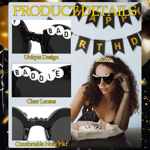 Baddie Party Decorations for Women, Birthday Baddie Sash, Heart-shaped Sunglasses, Black Sash with Gold Foil for Birthday Accessories Party Favors Supplies4