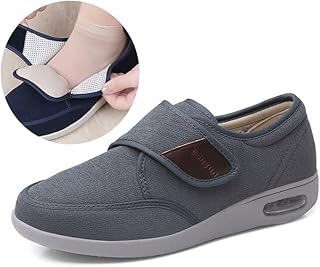 Beylore Zapatos para Diabéticos Hombres Mujeres Zapatos Ortopédicos Pies Hinchados Zapatillas Zapatos para Personas Mayores con Velcro Zapatos Deportivos Interiores Zapatos Extra Anchos,Gris,37EU