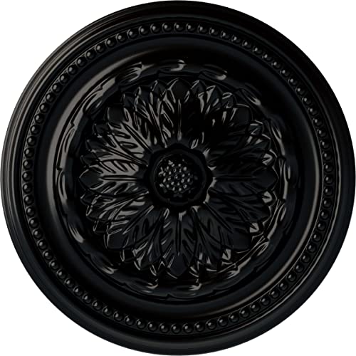 Image of Ekena Millwork CM15CHBLF 15-3 /4 inch x 1-7 /8 inch Chester Ceiling Medallion, Jet Black