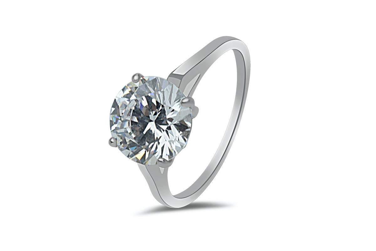 Gemtastic 925 Sterling Silver Mya 4 Prong Cubic Zirconia Studded Solitaire Ring