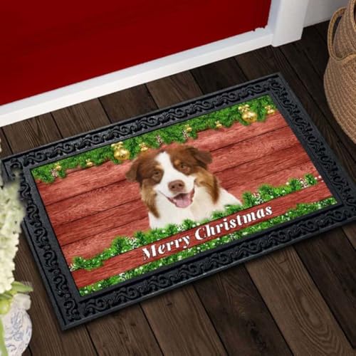 ���փ}�b�g �N���X�}�X�o�[���E�b�h���b�h�I�[�X�g�����A���V�F�p�[�h 50×80cm doormat Christmas Barnwood Red Australian Shepherd