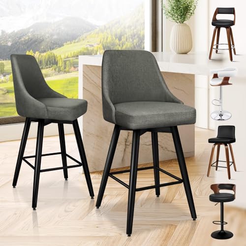 ALFORDSON Bar Stools Set of 2, Barstools with Metal Legs and Footrest, Kitchen Chairs with High Backrest for Breakfast Dining Room Countertop Office, 150KG Loads, Easy Assembly, Fabric, Grey