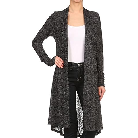 RENEEC. Women's Long Sleeve Open Front Draped Knit Cardigan - Made in USA (X-Large, Black 2) Cover