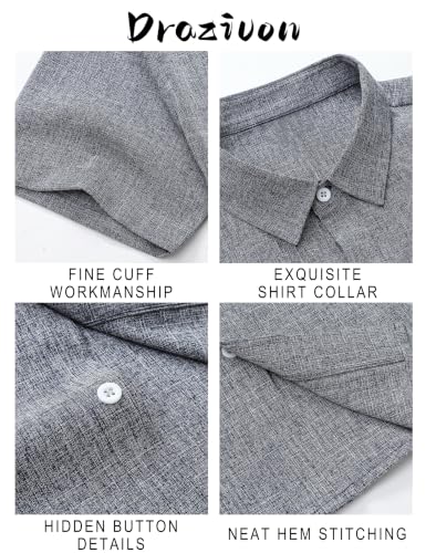 Drazivon Men's Linen Short Sleeve Button Down Casual Shirts Blue Gray S - image 3