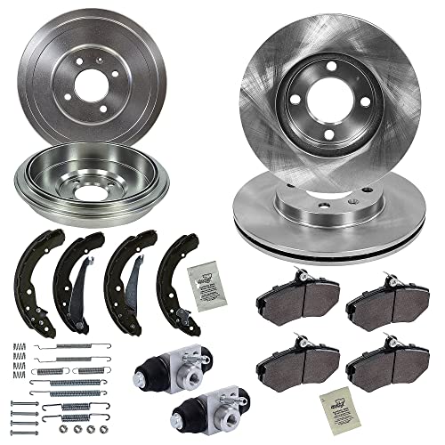 ATEC Germany Bremsenset Vorderachse inkl. Bremsscheiben Ø 256 mm Belüftet + Bremsbeläge Vorne + Bremsbacken Hinten + Bremstrommel Hinten Kompatibel mit SEAT INCA (6K9), VW CADDY II