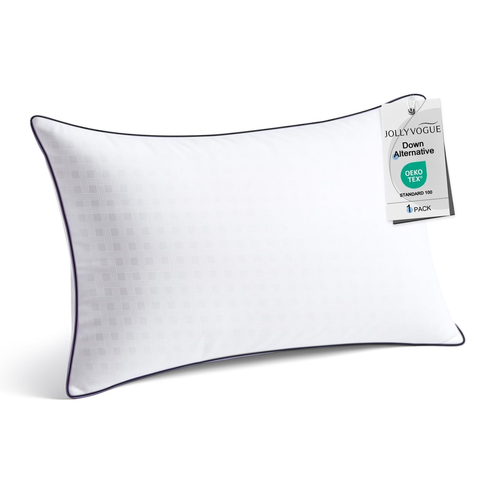 JOLLYVOGUE Queen Size Bed Pillow 1 Pack Single Pillow for Sleeping Breathable and Supportive with Down Alternative Fill