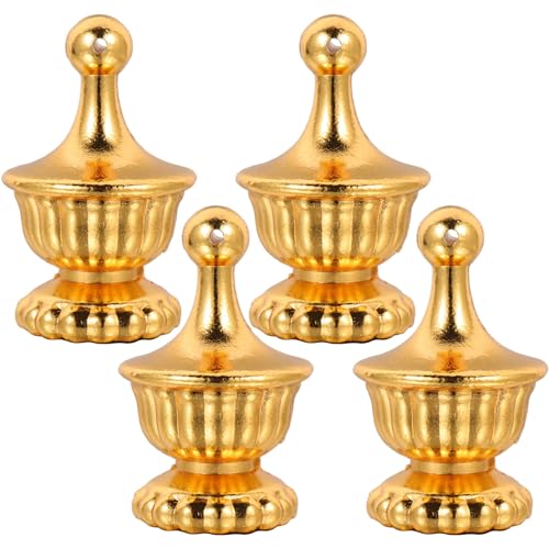 Image of Veemoon 4pcs Lamp Finials Decoration, Gold Lamp Cap Antique Knob Retro Finials Cap Tapped of Tops Finial Parts for Bedside, Table, Floor