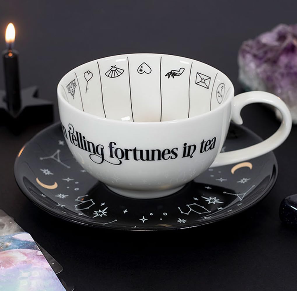 Teetasse Wahrsagerei Astrologie zum Teeblätter lesen mit Anleitung - Keramik Tee Tasse Hexe, Halloween, Tee Becher