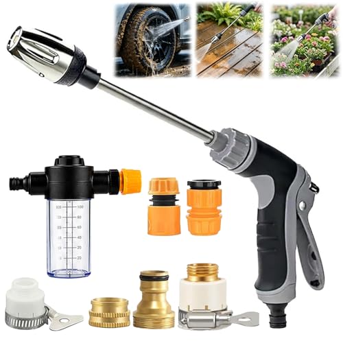 High Pressure Garden Hose Nozzle, Handheld Power Washer Spray Gun with 360° Rotating Nozzle, 3 Spray Modes & Foam Sprayer for Cars, Patios, Driveways and Outdoor Cleaning-Tool-Free Installation(1 Set)