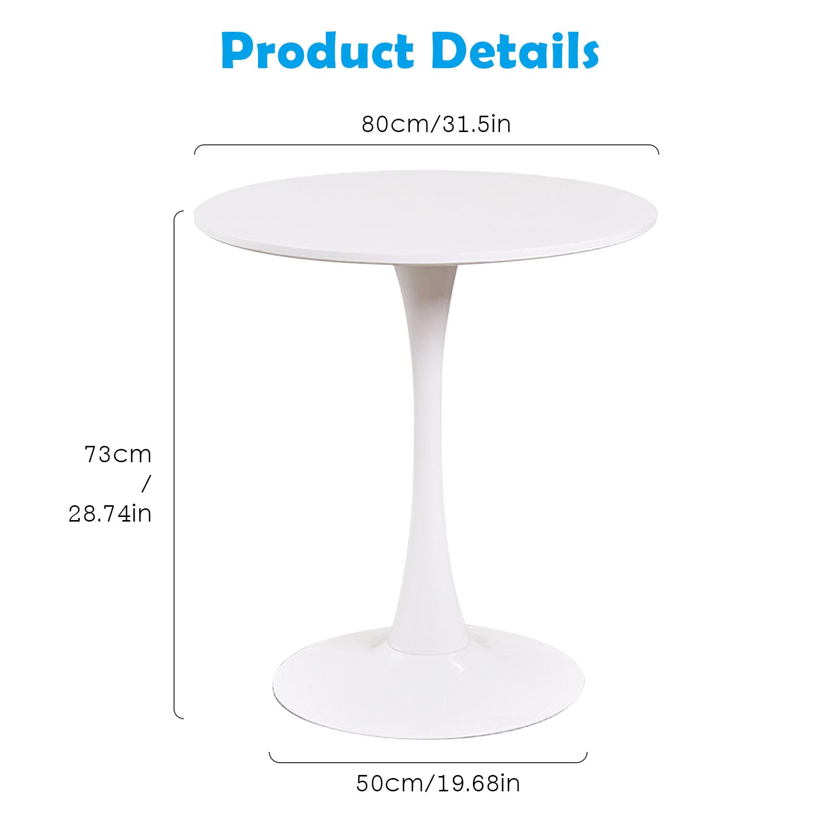 Table de salle à manger ronde moderne avec plateau rond et socle sur pied 80 cm, table de cuisine tulipe pour salle à manger Blanc