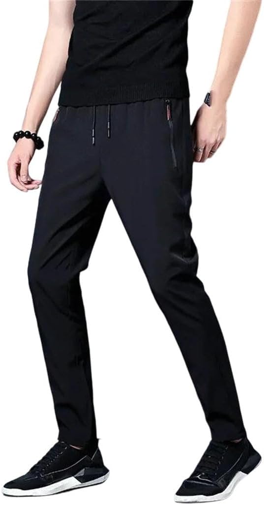 Men Casual Straight Slim Fit Pants Elastic Waist Jogger Style Daily Wear Trousers Black