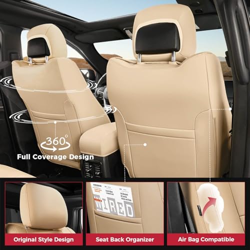 FREESOO Custom Fit Car Seat Covers Full Set for Jeep Grand Cherokee Seat Covers 2011-2021, Luxury Leather Seat Covers for SUV, Waterproof Car Cushion Protector Accessories (Beige) by FREESOO - Image 3