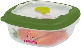 Sanremo - Pote Hermético Plástico Quadrado de 920ml, Linha Flor