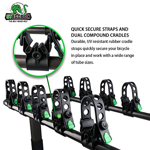 STEGODON 5 Bike Hitch Rack 2'' Hitch Receiver Heavy Duty Bicycle Carrier Racks with Dual Compound Spine Shield Hitch Mount Double Foldable Rack for Cars,Trucks, SUV,Hatchback RV,Tow Hitch and Minivans