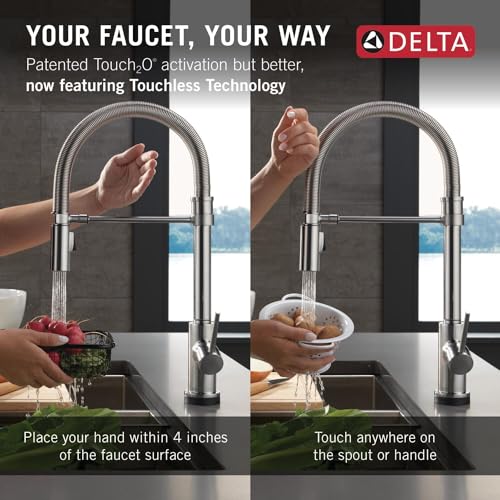 Image of Delta Faucet Trinsic Touch Kitchen Faucet with Touchless Technology, Brushed Nickel Pro Commercial Style Kitchen Faucet, Kitchen Faucets with Pull Down Sprayer, Arctic Stainless 9659TL-AR-DST
