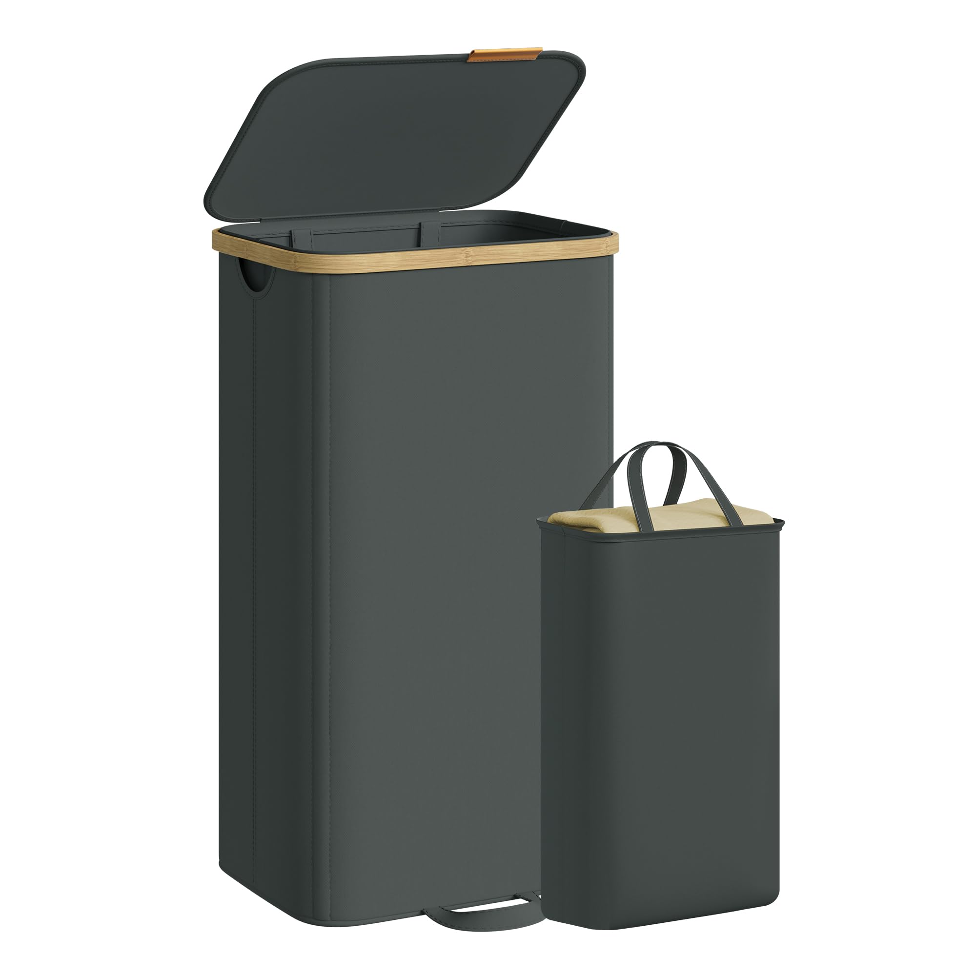 SONGMICS Laundry Hamper with Lid, Laundry Basket, Storage Bin, Removable Liners, Bamboo Frame, for Bedroom, 26.4 Gal. (100 L), Slate Grey LCB531GN01