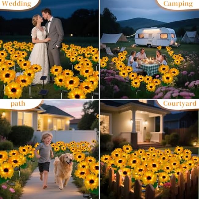 Outdoor Solar Garden Stake Lights,Upgraded LED Solar Powered Light with 3 Sunflower, Waterproof Solar Decorative Lights for Garden, Patio, Backyard (1 Pack 3 Flower)