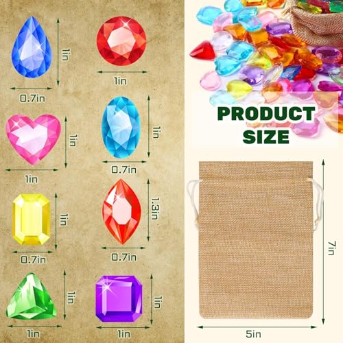MARFOREVER Pool Diving Gems Toys,150 Pcs Colorful Crystals Pirate Treasure Jewels Acrylic Gems Plastic Diamonds Gemstones with a Burlap Bag for Vase Filler Summer Beach Toys Home Decor Party Favors