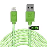 Aduro - Apple Certified / MFi - (10 Feet, 3 Meters) USB to Lightning Charge & Sync Cable fits all Apple Devices with Lightning Connector (Fiber Green)