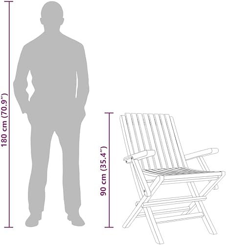 Miniatura 9 de Folding Garden Chair Set of 2, Solid Teak Wood, Oiled Finish, 26.4x26.0x35.4 inches, Outdoor Patio Dining Seating for Balcony