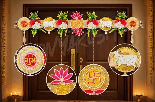 Image of Divyakosh Artificial Flower Toran for Door Decoration 40 Inch | Premium Toran for Main Door Entrance |Home, Mandir, Entrance | Wedding & Festival Decor - Bandanwar Toran with Artificial Flowers