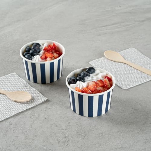 Image of Restaurantware Blue 50 Count To Go Cup Disposable 3 x 3 x 1.8 Inches Paper Mini Cup Grease-Resistant Cup Recyclable Durable Design