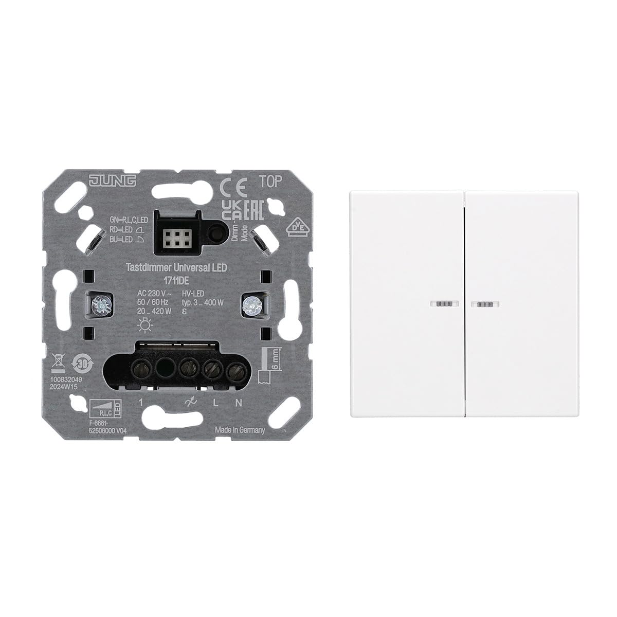Jung Home Tastdimmer Universal LED + BTLS17102BFWW Taster 2-fach Alpinweiß Serie LS