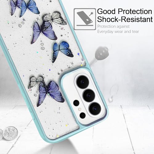 Image of VONZEE for Samsung Galaxy S26 Ultra Clear Glitter Butterfly Case, Cute Bling Sparkle Shiny Soft Silicone TPU Bumper Shockproof Women Girls Slim Protective Phone Cover, Mint