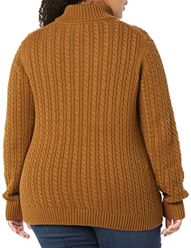 Amazon Essentials Women's Fisherman Cable Turtleneck Sweater (Available In Plus Size), Dark Chestnut Brown Heather, Medium #TOP3