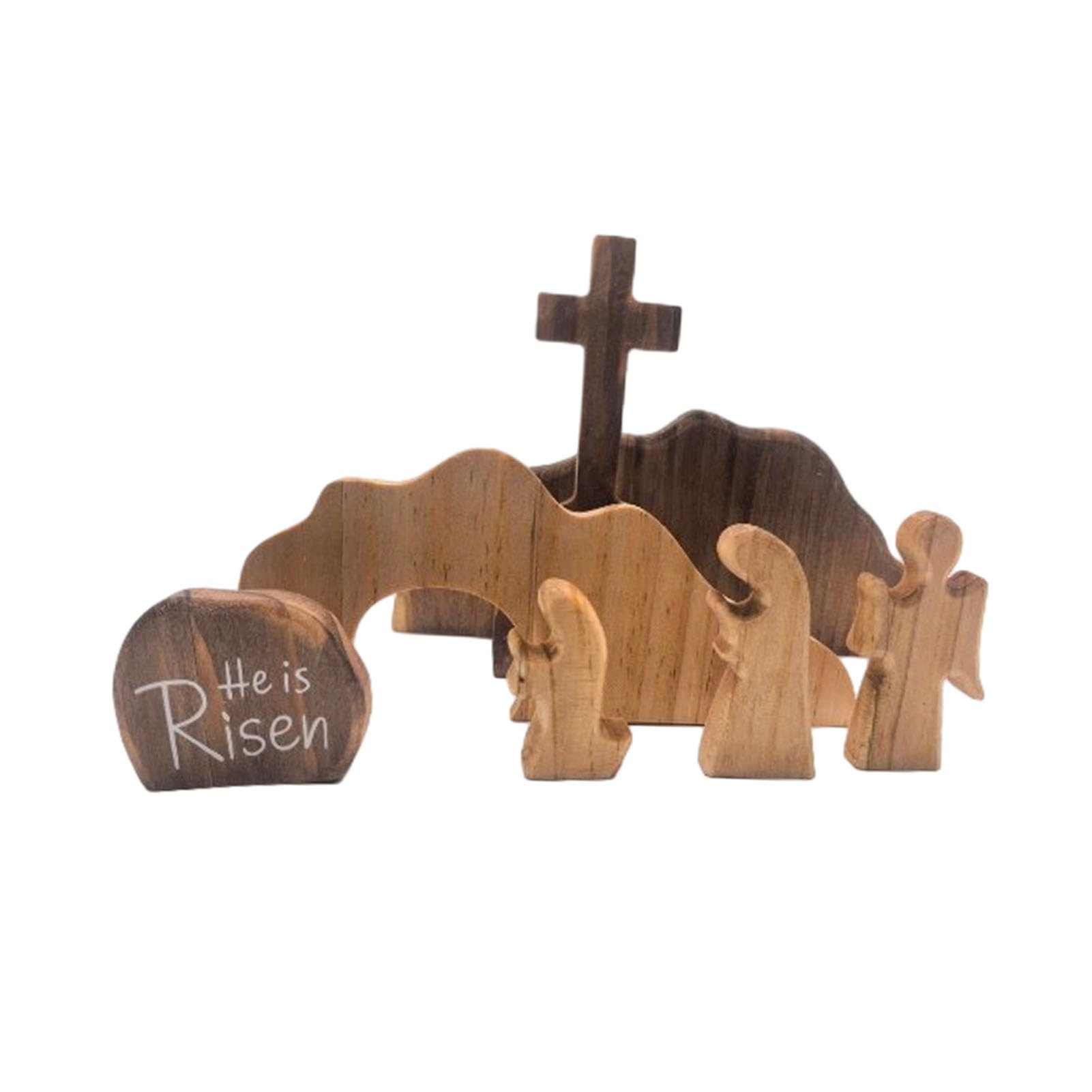 matumou Empty Tomb Easter Scene Decor Wooden Easter Resurrection Scene Jesus Tomb Tray Set Jesus Nativity Scene Ornament for Religious