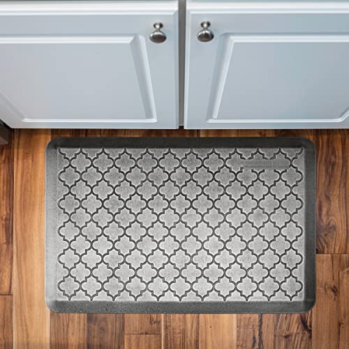 Wellnessmats Trellis Collection Anti-Fatigue Floor Mat, Silver Leaf, 36 In. X 24 In. X ¾ In. Polyurethane – Ergonomic Support Pad For Home, Kitchen, Garage, Office Standing Desk – Water Resistant, #TOP3