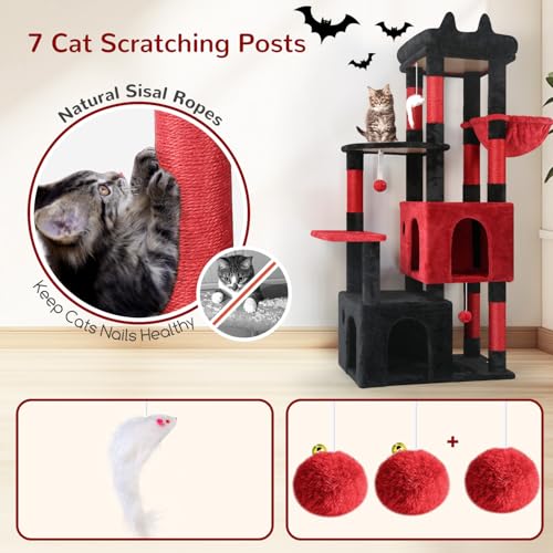 Image of Globlazer Gothic Cat Tower for Indoor Cats, Heavy Duty Goth Cat Trees for Large Cats Adult Big Cats Maine Coon Cat Tree with Scratching Post, Extra Large Top Perch, Cat Condos, F61, Blood-Goth, 61inch