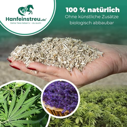 Hanfeinstreu mit Lavendel für Kleintiere, Hühner und Pferde, 30 Liter, 100% Naturprodukt, Extrem Saugfähig, Staubarm, Geruchsbindend, Nachhaltig und Langlebig