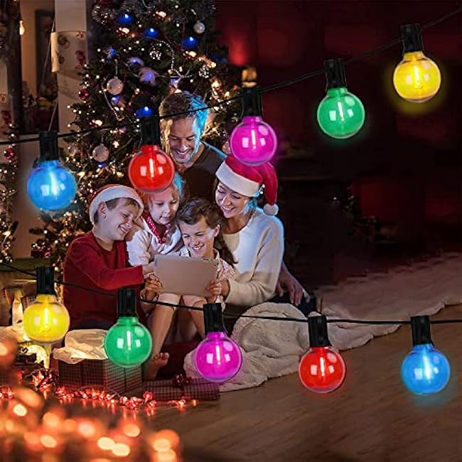 Afirst Colored Outdoor String Lights 25FT with 27 LED Bulbs Waterproof Multicolor Patio Lights for Christmas Party