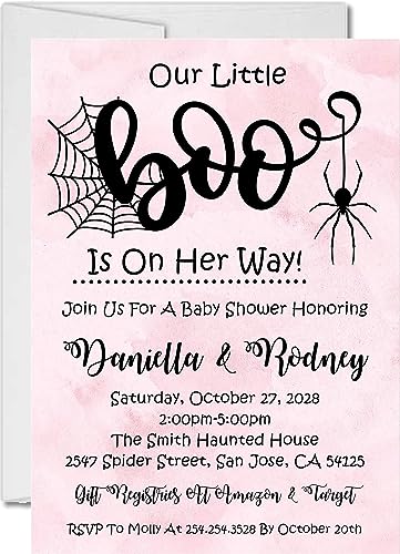 Little Boo Halloween Baby Shower Invitations with Envelopes (Pink/Black)