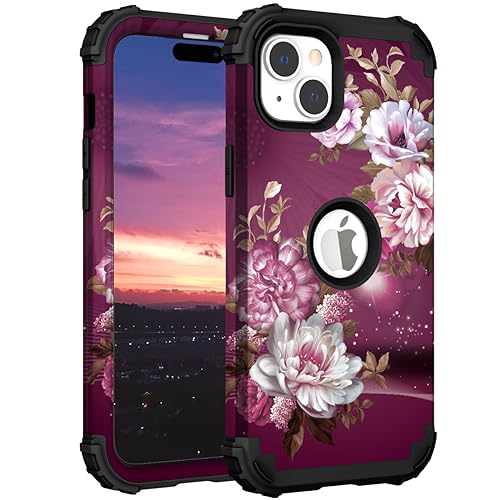 Hocase Heavy Duty Case for iPhone 15 Plus, Royal Purple Flowers