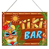 Tiki Bar Sign Hawaiian Luau Party Decoration Supplies Wooden Plaque for Aloha Hawaii Tropical Birthday Totem Hut Hanging Sign for Home Kitchen