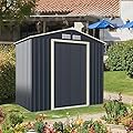 IRONMAX 7x4 FT Outdoor Storage Shed, Galvanized Steel Garden Shed w/Double Sliding Doors & Air Vent for Lawnmower Tool Bike, Heavy Duty Tool Storage House for Backyard Patio Lawn