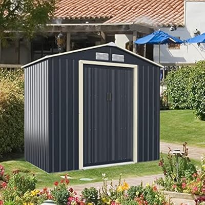 IRONMAX 7x4 FT Outdoor Storage Shed, Galvanized Steel Garden Shed w/Double Sliding Doors & Air Vent for Lawnmower Tool Bike, Heavy Duty Tool Storage House for Backyard Patio Lawn