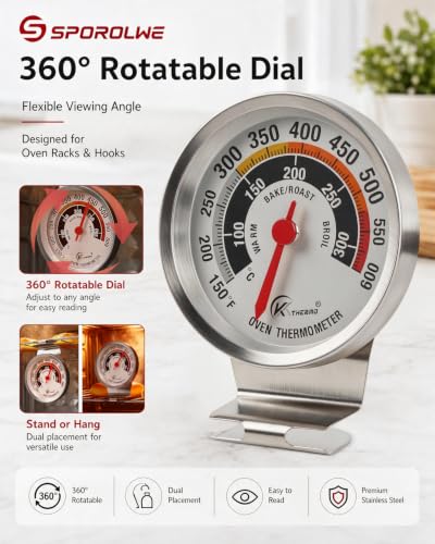 Image of Oven Thermometer 360 Rotating Dial Extra Large Digits 150-600F