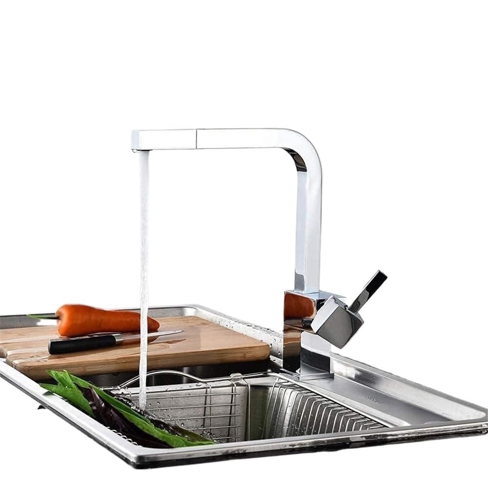 Mitigeur extractible en cuivre avec jet rotatif carré pour un nettoyage optimal de l'évier