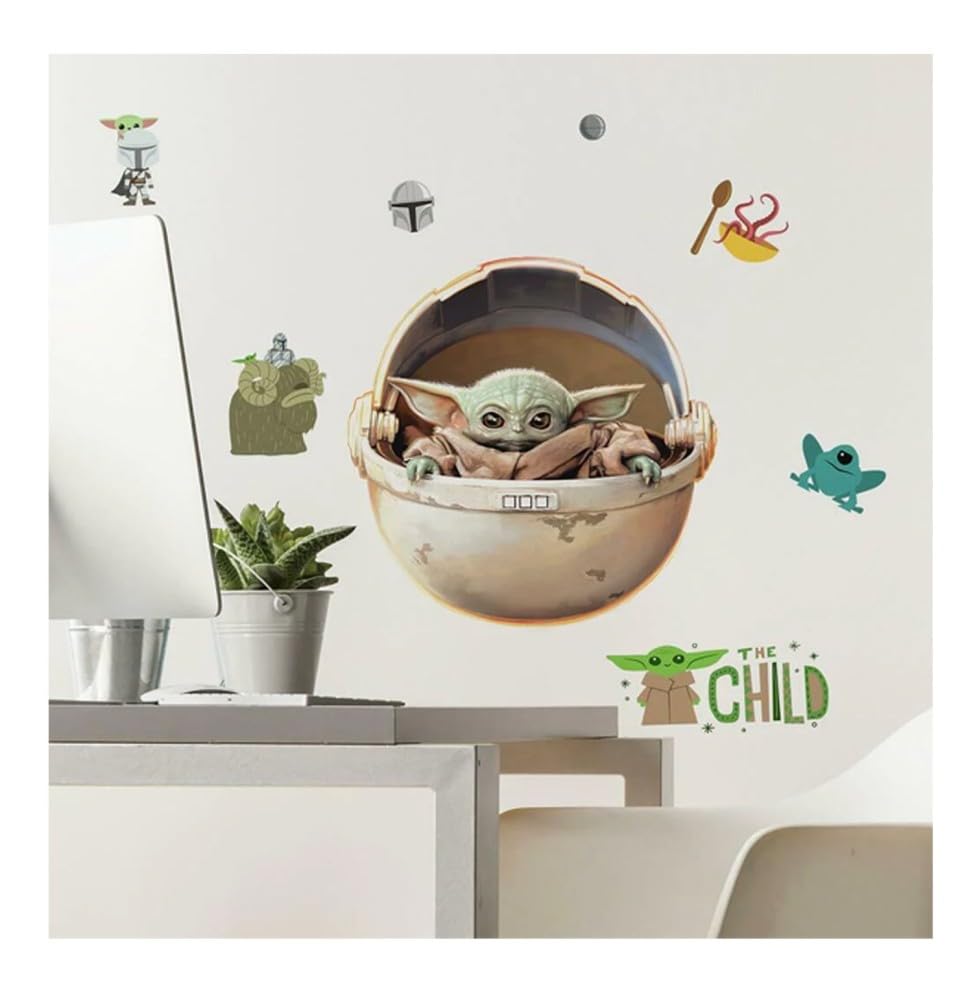 RoomMates RMK4655SCS Duvar Çıkartması, Motif: Mandalorian The Child Boyanmış, Yapıştırılabilir, Yeşil/Kahverengi/Gri