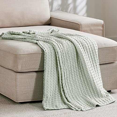 Bedsure Cooling Bamboo Waffle Weave Blanket - Soft, Lightweight And Breathable Throw Blankets For Hot Sleepers, Luxury Cotton Throws For Bed, Couch And Sofa, Green 50X70Inches #TOP3