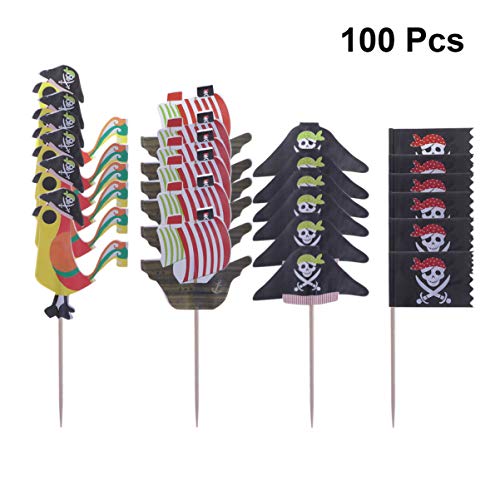 Fomiyes 100Pcs Pirate Theme Cake Toppers Pirate Cake Cupcake Topper Food Picks For Halloween Party Decoration Use #TOP6