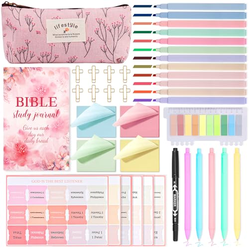 JMUQ 43Pcs Bible Study Kit - Bible Study Supplie Journaling Kit with12 Highlighters,90 Bibles Labels, Bibles Accessories Set, for Women Christian Gifts