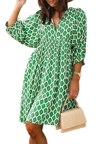 miduo Womens Casual Dresses Summer Half Sleeve V Neck Floral Bohemian Dress Boho Beach Mini Babydoll Shift Shirt Dress Green L