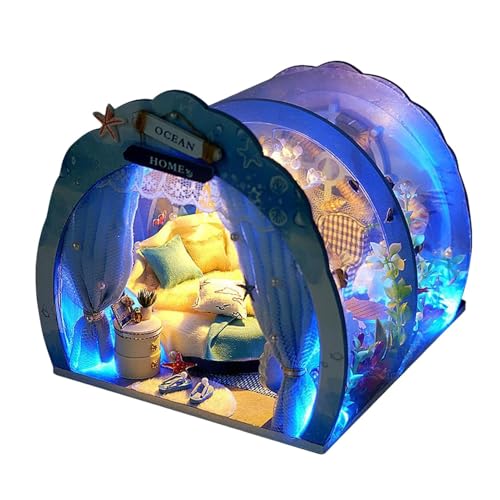 Tiny House Kit - Miniature Doll House - Tiny Sea Tunnel House - Sea Tunnel House Model With Furniture LED Light - Creative Furniture Art Miniature Decoration